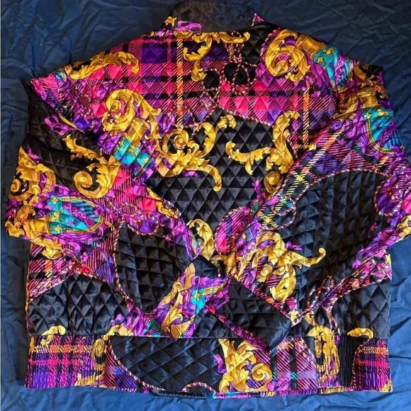 Ruth Norman Vtg Satin  Quilted Print Jacket, Neiman Marcus Size L - Picture 7 of 7